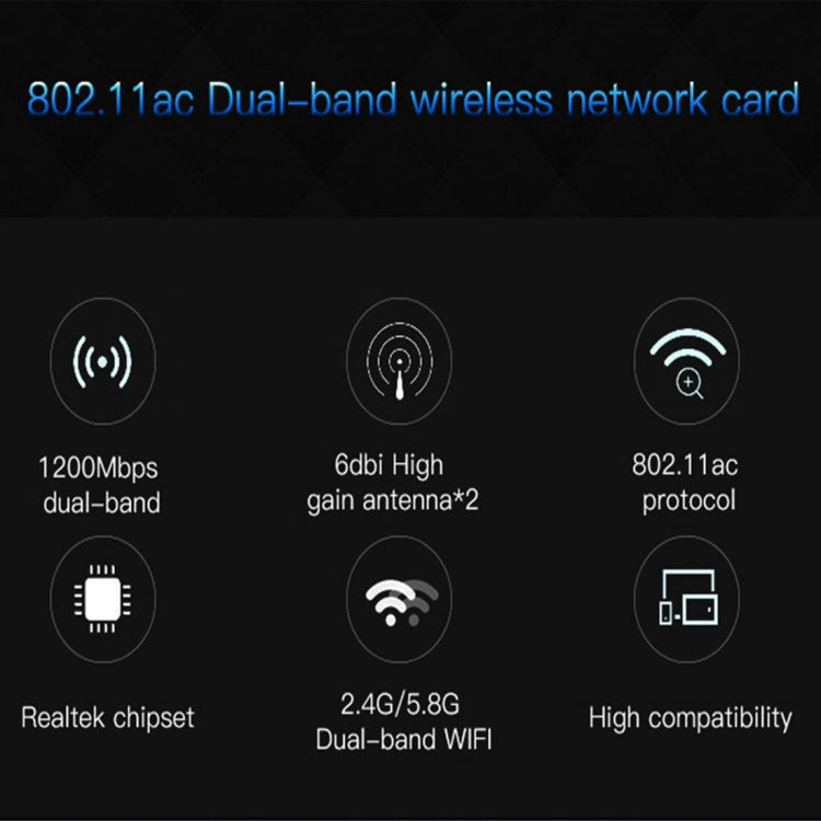 EDUP EP-9607 Scheda di rete adattatore wireless PCI-E Express dual-band da 1200Mbps con 2 antenne da 6dBi, EP-9607 1200Mbps