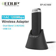 EDUP EP-AC1609 Adattatore Ethernet per ricevitore WiFi USB 3.0 ad alta velocità da 1200 Mbps con cavo di estensione da 1 m e base, EP-AC1609 1200Mbps