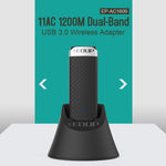 EDUP EP-AC1609 Adattatore Ethernet per ricevitore WiFi USB 3.0 ad alta velocità da 1200 Mbps con cavo di estensione da 1 m e base, EP-AC1609 1200Mbps