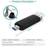 EDUP EP-AC1609 Adattatore Ethernet per ricevitore WiFi USB 3.0 ad alta velocità da 1200 Mbps con cavo di estensione da 1 m e base, EP-AC1609 1200Mbps