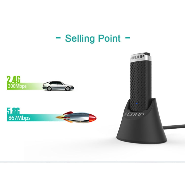 EDUP EP-AC1609 Adattatore Ethernet per ricevitore WiFi USB 3.0 ad alta velocità da 1200 Mbps con cavo di estensione da 1 m e base, EP-AC1609 1200Mbps
