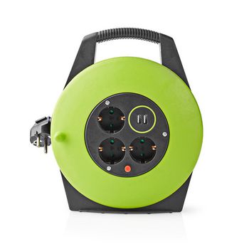 Cable Reel | Plug with earth contact | 10.0m | 3000W | 16 A | Kind of grounding: Side Contacts | 230 V AC 50/60 Hz | Socket angle: 90° | H05VV-F 3G1.5mm² | Fuse: Yes | Black/Green