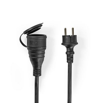 Power Extension Cable | Plug with earth contact male | Plug with earth contact female | Straight | Straight | Nickel Plated | 15.0 m | Round | IP44 | Black | Shrink Packs