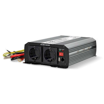 Power Inverter Modified Sine Wave | Input voltage: 24 V DC | Device power output connection(s): Type F (CEE 7/3) / USB-A | 230V AC 50Hz | 1000W | Peak power output: 2000W | Screw Terminal | Silver