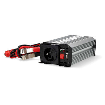 Power Inverter Modified Sine Wave | Input voltage: 12 V DC | Device power output connection(s): Type E (CEE 7/5) / USB-A | 230V AC 50Hz | 300W | Peak power output: 600W | Battery Clamps + Cigarette Lighter | Silver