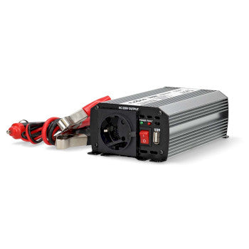 Power Inverter Modified Sine Wave | Input voltage: 12 V DC | Device power output connection(s): Type F (CEE 7/3) / USB-A | 230V AC 50Hz | 300W | Peak power output: 600W | Battery Clamps + Cigarette Lighter | Silver