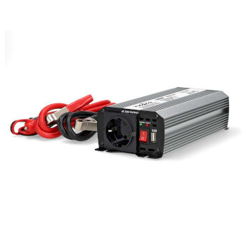 Power Inverter Modified Sine Wave | Input voltage: 12 V DC | Device power output connection(s): Type F (CEE 7/3) / USB-A | 230V AC 50Hz | 600W | Peak power output: 1200W | Battery Clamps + Cigarette Lighter | Silver