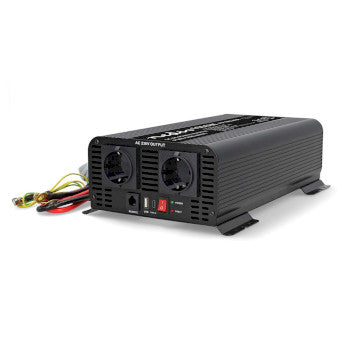 Power Inverter Pure Sine Wave | Input voltage: 24 V DC | Device power output connection(s): Type F (CEE 7/3) / USB-A / USB-C™ | 230V AC 50Hz | 1000W | Peak power output: 2000W | Screw Terminal | Pure Sine Wave | Fuse | Black