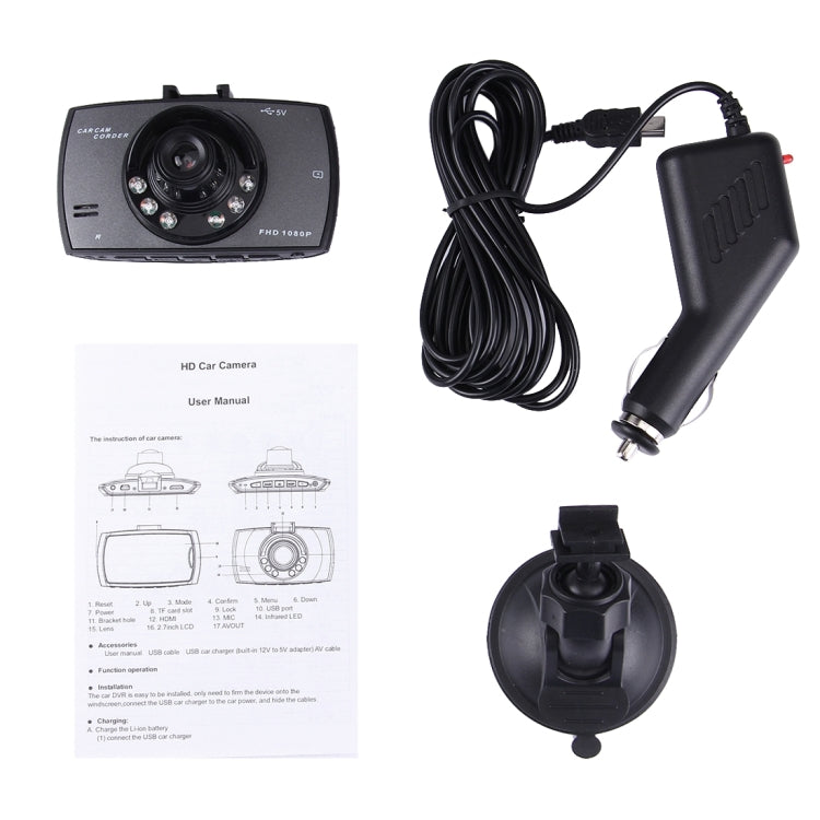 Telecamera DVR per auto LCD da 2,7 pollici 480P 1.3MP Telecamera Visione grandangolare da 120 gradi, supporto visione notturna/rilevamento movimento/scheda TF/sensore G, 2.7 inch