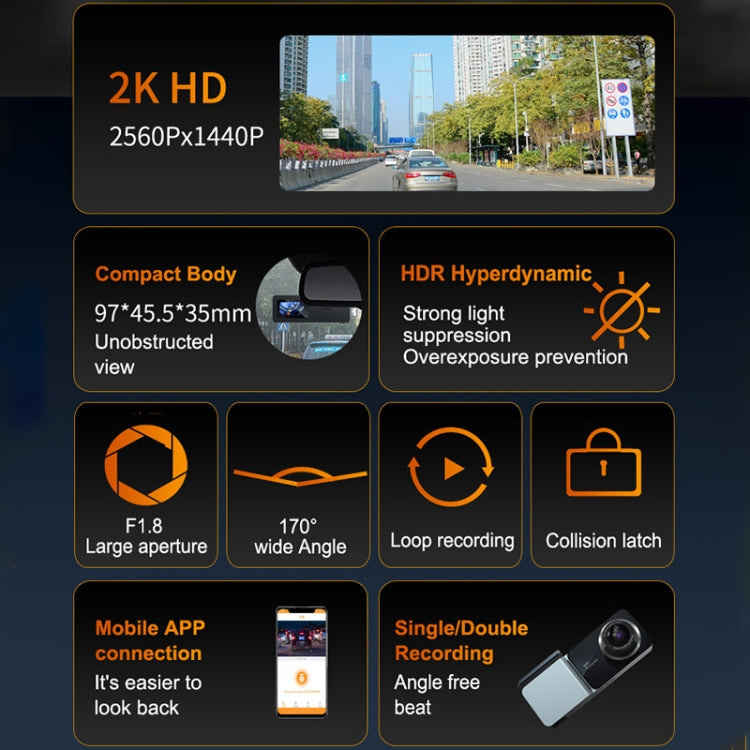 U06 2K Ultra HD Visione notturna WiFi Registratore di guida per auto Supporto APP mobile, U06