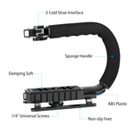 PULUZ Stabilizzatore per staffa DV portatile a forma di U/C + kit microfono per fucile video con testa per treppiede con slitta fredda per tutte le fotocamere reflex e fotocamera DV domestica, Bracket Kits + Mic