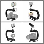 PULUZ Stabilizzatore per staffa DV portatile a forma di U/C + kit microfono per fucile video con testa per treppiede con slitta fredda per tutte le fotocamere reflex e fotocamera DV domestica, Bracket Kits + Mic