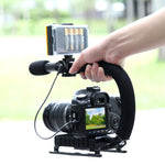 PULUZ Stabilizzatore per staffa DV portatile a forma di U/C + kit microfono per fucile video con testa per treppiede con slitta fredda per tutte le fotocamere reflex e fotocamera DV domestica, Bracket Kits + Mic
