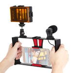 PULUZ 3 in 1 Vlogging Live Broadcast LED Selfie Light Kit di attrezzatura video per smartphone con microfono + testa per treppiede con slitta fredda per iPhone, Galaxy, Huawei, Xiaomi, HTC, LG, Google e altri smartphone, 3-in-1, 3-in-1(Red), 3-in-1(US)...