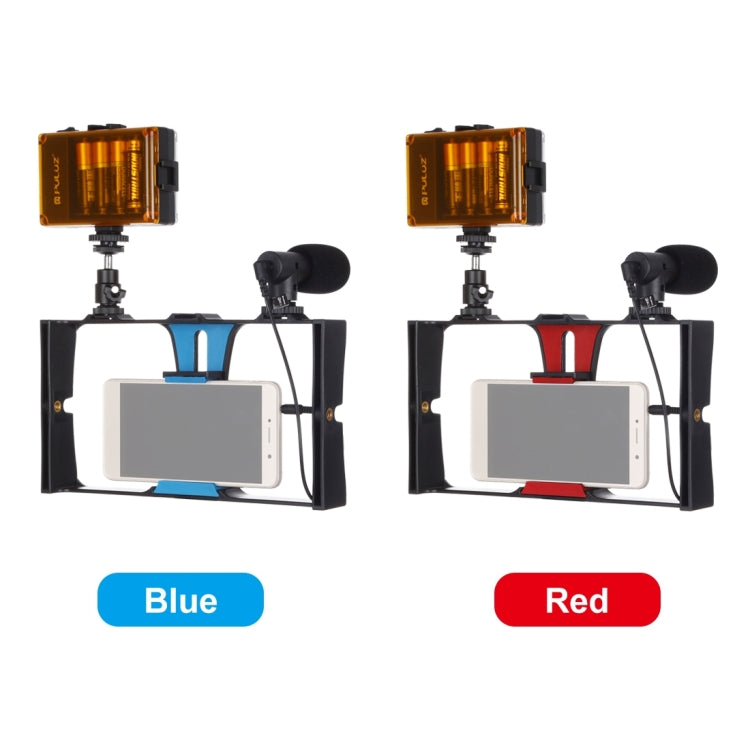 PULUZ 3 in 1 Vlogging Live Broadcast LED Selfie Light Kit di attrezzatura video per smartphone con microfono + testa per treppiede con slitta fredda per iPhone, Galaxy, Huawei, Xiaomi, HTC, LG, Google e altri smartphone, 3-in-1, 3-in-1(Red), 3-in-1(US)...