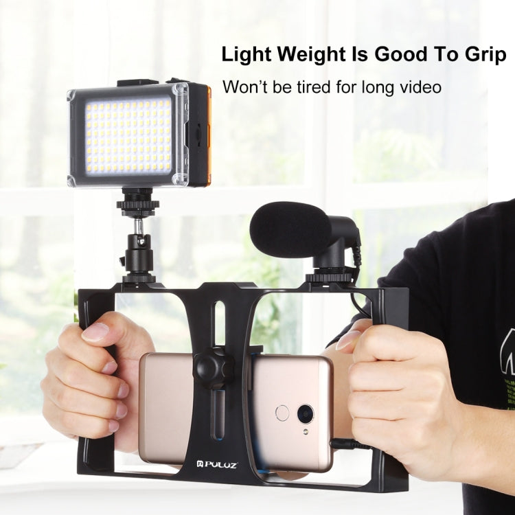 PULUZ 3 in 1 Vlogging Live Broadcast LED Selfie Light Kit di attrezzatura video per smartphone con microfono + testa per treppiede con slitta fredda per iPhone, Galaxy, Huawei, Xiaomi, HTC, LG, Google e altri smartphone, 3-in-1, 3-in-1(Red), 3-in-1(US)...