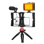 PULUZ 4 in 1 Vlogging Live Broadcast LED Selfie Light Kit di attrezzatura video per smartphone con microfono + supporto per treppiede + testa per treppiede con slitta fredda per iPhone, Galaxy, Huawei, Xiaomi, HTC, LG, Google e altri smartphone        ...
