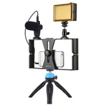 PULUZ 4 in 1 Vlogging Live Broadcast LED Selfie Light Kit di attrezzatura video per smartphone con microfono + supporto per treppiede + testa per treppiede con slitta fredda per iPhone, Galaxy, Huawei, Xiaomi, HTC, LG, Google e altri smartphone        ...