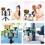 PULUZ 4 in 1 Vlogging Live Broadcast LED Selfie Light Kit di attrezzatura video per smartphone con microfono + supporto per treppiede + testa per treppiede con slitta fredda per iPhone, Galaxy, Huawei, Xiaomi, HTC, LG, Google e altri smartphone        ...