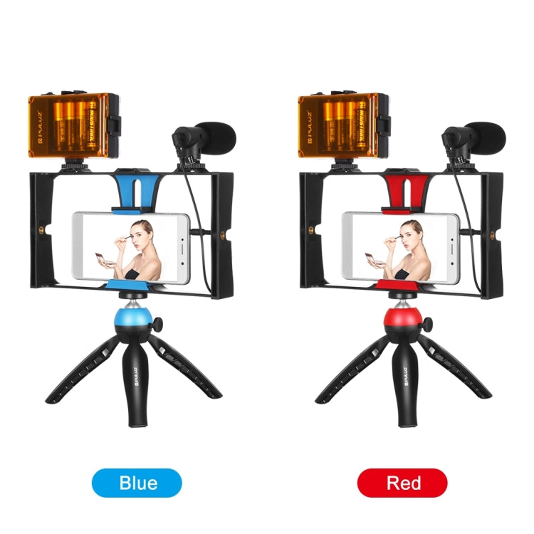 PULUZ 4 in 1 Vlogging Live Broadcast LED Selfie Light Kit di attrezzatura video per smartphone con microfono + supporto per treppiede + testa per treppiede con slitta fredda per iPhone, Galaxy, Huawei, Xiaomi, HTC, LG, Google e altri smartphone        ...