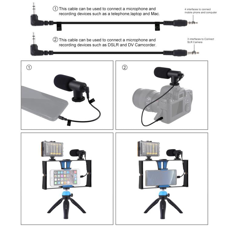 PULUZ 4 in 1 Vlogging Live Broadcast LED Selfie Light Kit di attrezzatura video per smartphone con microfono + supporto per treppiede + testa per treppiede con slitta fredda per iPhone, Galaxy, Huawei, Xiaomi, HTC, LG, Google e altri smartphone        ...