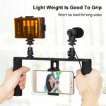 PULUZ 4 in 1 Vlogging Trasmissione dal vivo LED Selfie Light Smartphone Video Rig Maniglia Stabilizzatore Kit staffa in alluminio con microfono + Supporto per treppiede + Testa per treppiede con slitta fredda, Aluminum Bracket Kits