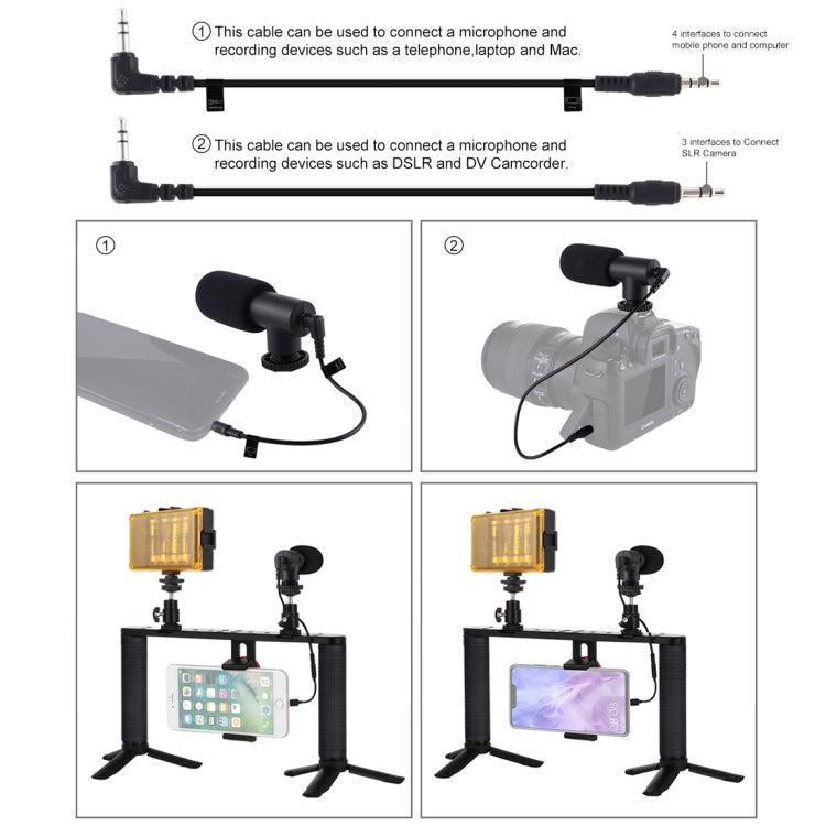 PULUZ 4 in 1 Vlogging Trasmissione dal vivo LED Selfie Light Smartphone Video Rig Maniglia Stabilizzatore Kit staffa in alluminio con microfono + Supporto per treppiede + Testa per treppiede con slitta fredda, Aluminum Bracket Kits