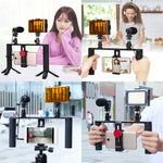 PULUZ 4 in 1 Vlogging Trasmissione dal vivo LED Selfie Light Smartphone Video Rig Maniglia Stabilizzatore Kit staffa in alluminio con microfono + Supporto per treppiede + Testa per treppiede con slitta fredda, Aluminum Bracket Kits