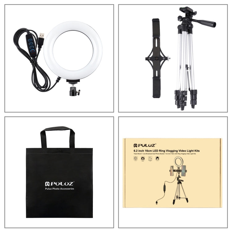 Treppiede PULUZ con staffa doppio telefono e luce LED 3 in 1