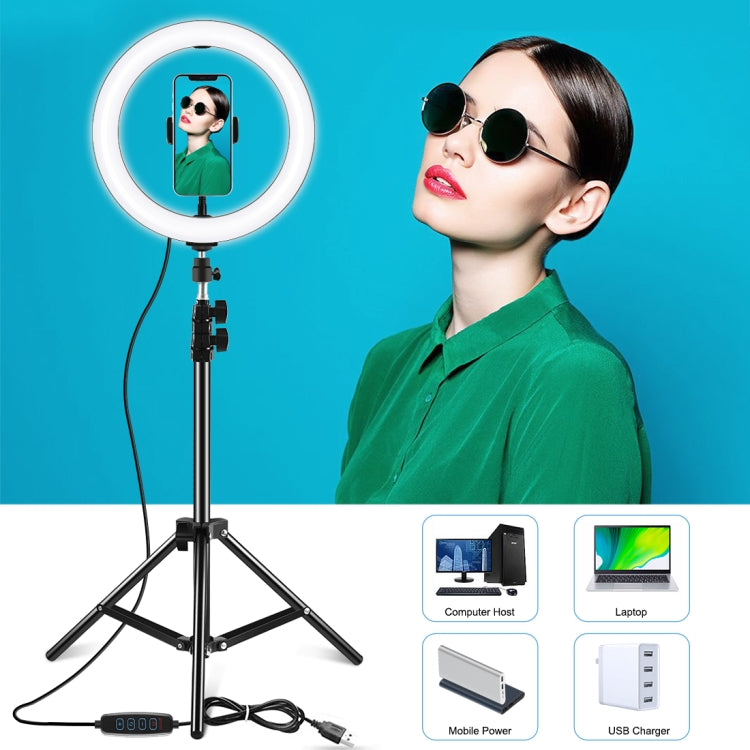 PULUZ Anello luminoso a LED da 10,2 pollici 26 cm + supporto per treppiede da 1,1 m Kit per trasmissione in diretta di luce video per selfie bellezza Vlogging, 1.1m Tripod Mount+Ring Light