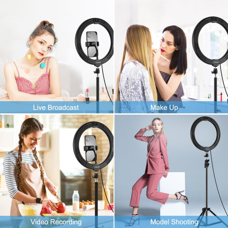 PULUZ Anello luminoso a LED da 10,2 pollici 26 cm + supporto per treppiede da 1,1 m Kit per trasmissione in diretta di luce video per selfie bellezza Vlogging, 1.1m Tripod Mount+Ring Light