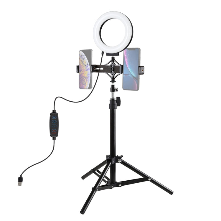 PULUZ Supporto per treppiede da 70 cm + Staffa per doppio telefono per trasmissione in diretta + Kit luce video per vlogging ad anello LED da 6,2 pollici 16 cm, 70cm Tripod Mount+Ring Light