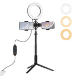 Kit supporto treppiede con luce LED e staffa doppio telefono