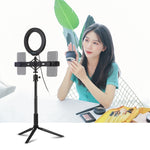 Kit supporto treppiede con luce LED e staffa doppio telefono