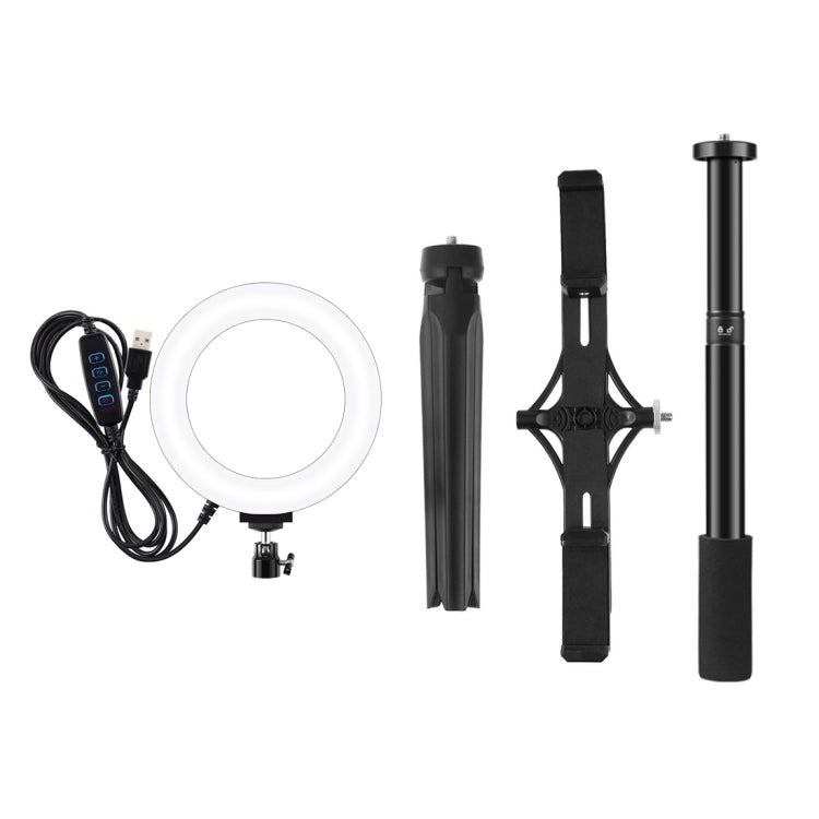 Supporto per treppiede PULUZ + asta di prolunga + staffa per doppio telefono per trasmissione in diretta + kit luce video per vlogging ad anello LED da 6,2 pollici 16 cm, 4 in 1 Live Broadcast Kits