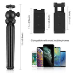 PULUZ Mini Octopus Supporto per treppiede flessibile con testa a sfera e morsetto per telefono + adattatore per treppiede e vite lunga per fotocamere reflex, GoPro, cellulare, dimensioni: 25 cm x 4,5 cm, 25cm Tripod + Phone Clamp