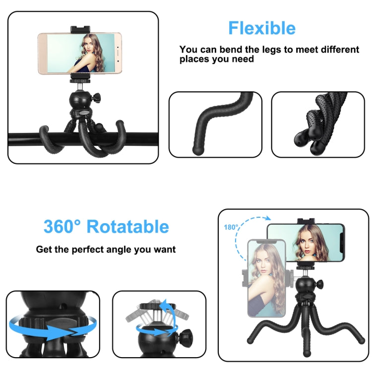 PULUZ Mini Octopus Supporto per treppiede flessibile con testa a sfera e morsetto per telefono + adattatore per treppiede e vite lunga per fotocamere reflex, GoPro, cellulare, dimensioni: 25 cm x 4,5 cm, 25cm Tripod + Phone Clamp