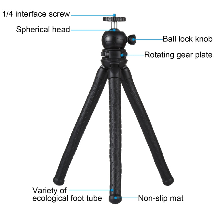 PULUZ Mini Octopus Supporto per treppiede flessibile con testa a sfera e morsetto per telefono + adattatore per treppiede e vite lunga per fotocamere reflex, GoPro, cellulare, dimensioni: 30 cm x 5 cm, 30cm Tripod + Phone Clamp