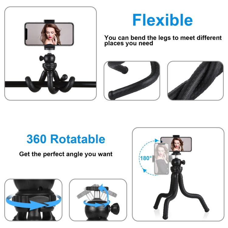 PULUZ Mini Octopus Supporto per treppiede flessibile con testa a sfera e morsetto per telefono + adattatore per treppiede e vite lunga per fotocamere reflex, GoPro, cellulare, dimensioni: 30 cm x 5 cm, 30cm Tripod + Phone Clamp