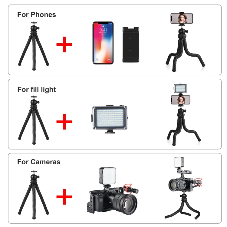 PULUZ Mini Octopus Supporto per treppiede flessibile con testa a sfera e morsetto per telefono + adattatore per treppiede e vite lunga per fotocamere reflex, GoPro, cellulare, dimensioni: 30 cm x 5 cm, 30cm Tripod + Phone Clamp