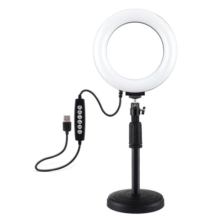 PULUZ 6,2 pollici 16 cm USB 10 modalità 8 colori RGBW dimmerabile anello LED Vlogging fotografia luci video + base rotonda supporto da tavolo con testa a sfera per treppiede con slitta fredda, 6.2 inch RGBW+Desktop Mount