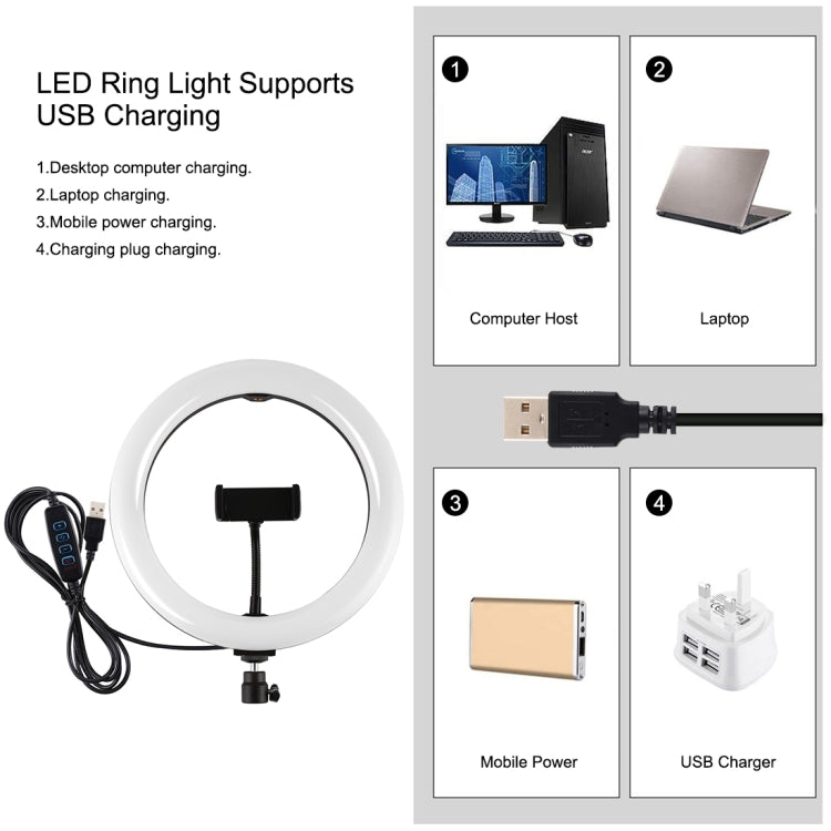 PULUZ Staffe per doppio telefono Supporto orizzontale + Supporto per treppiede da 1,1 m + Kit di trasmissione dal vivo con luce video per vlogging ad anello LED da 10,2 pollici 26 cm