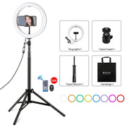 Luce ad anello LED RGBW 10,2" con supporto treppiede USB