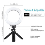 Luce ad anello LED 6,2" USB dimmerabile con kit treppiede