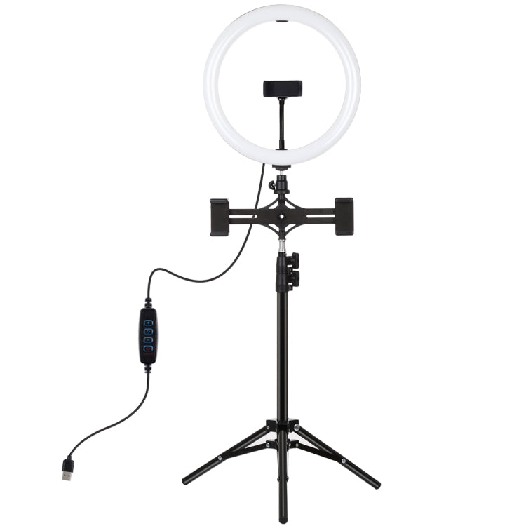 PULUZ Luce da 11,8 pollici 30 cm + Supporto per treppiede da 1,1 m + Staffe per doppio telefono Superficie curva USB 3 modalità Dimmerabile Doppia temperatura colore Anello LED Vlogging Luce video Kit di trasmissione dal vivo con morsetto per telefono