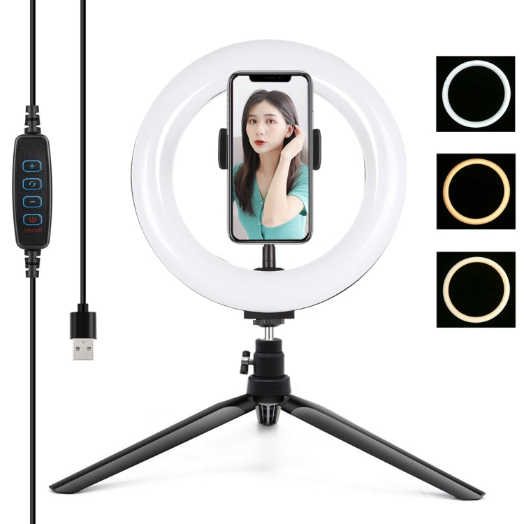 PULUZ 7,9 pollici 20 cm Luce + Supporto per treppiede da tavolo USB 3 modalità Dimmerabile Doppia temperatura colore LED Anello luminoso curvo Vlogging Selfie Bellezza Fotografia Luci video con morsetto per telefono, 7.9 inch + Desktop Tripod