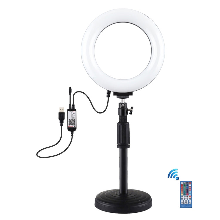 PULUZ 6,2 pollici 16 cm RGBW Luce + Base rotonda Supporto da tavolo USB Dimmerabile Anello LED Vlogging Fotografia Luci video con testa a sfera per treppiede con slitta fredda e telecomando, Desktop Mount + 6.2 inch RGBW / Remote