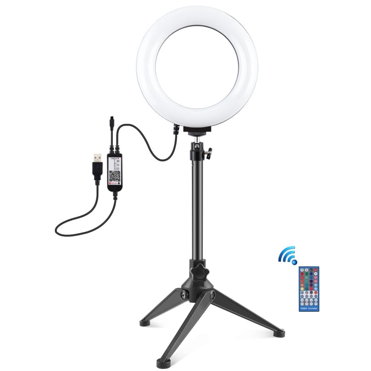 PULUZ 6,2 pollici 16 cm RGBW Luce + Supporto per treppiede da tavolo + Anello LED dimmerabile USB Vlogging Fotografia Luci video con testa a sfera per treppiede con slitta fredda e telecomando, Tripod Mount + 6.2 inch RGBW / Remote