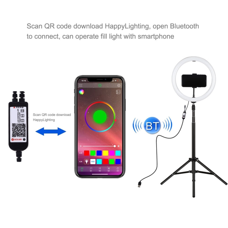 PULUZ 11,8 pollici 30 cm RGBW Luce + 1,65 m Superficie curva RGBW Dimmerabile Anello LED Selfie Vlogging Luce Kit di trasmissione dal vivo con adattatore per treppiede con slitta fredda e morsetto per telefono e telecomando, 11.8 inch RGBW+1.65m Tripod