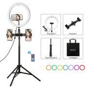 Luce RGBW 11,8" con treppiede 1,65 m e staffe doppio telefono